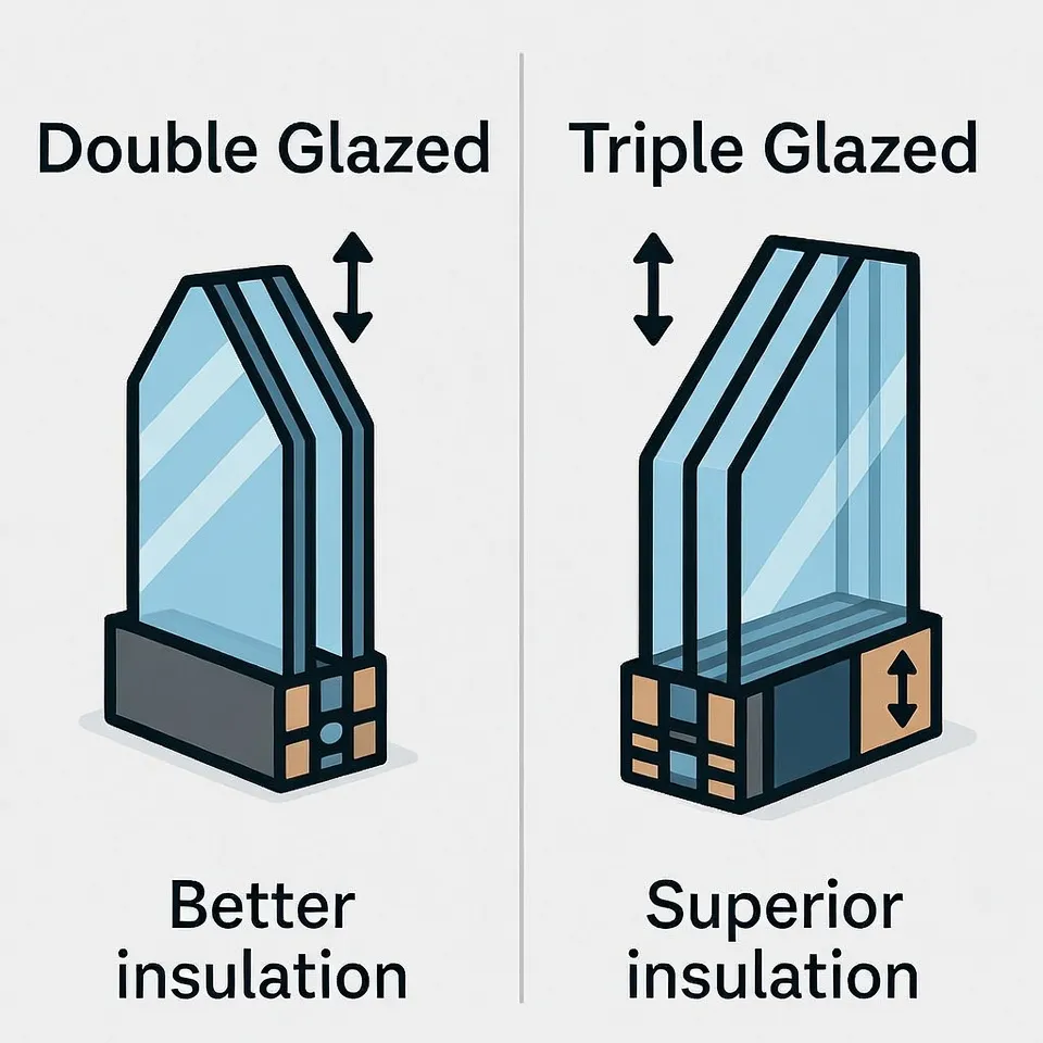 Double glazing compared to triple glazing performance.
