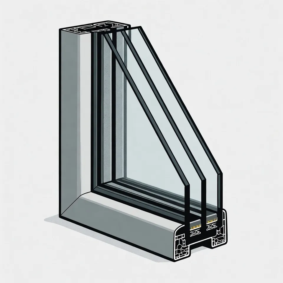 Diagram of a triple glazed window structure.